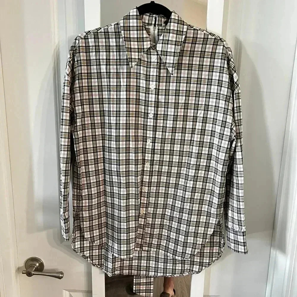 Tibi Black and White Plaid Blouse